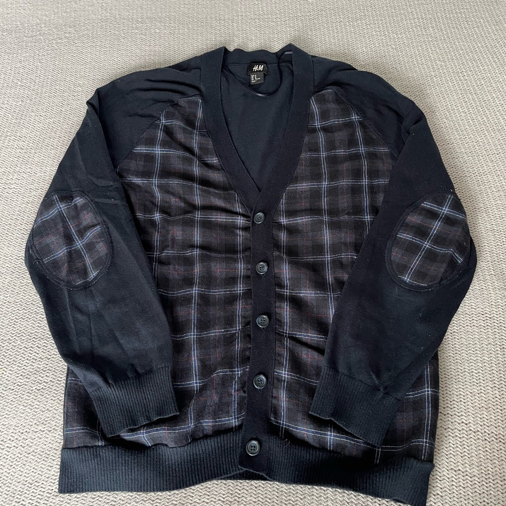 H&M Men's Navy Checkered Cardigan